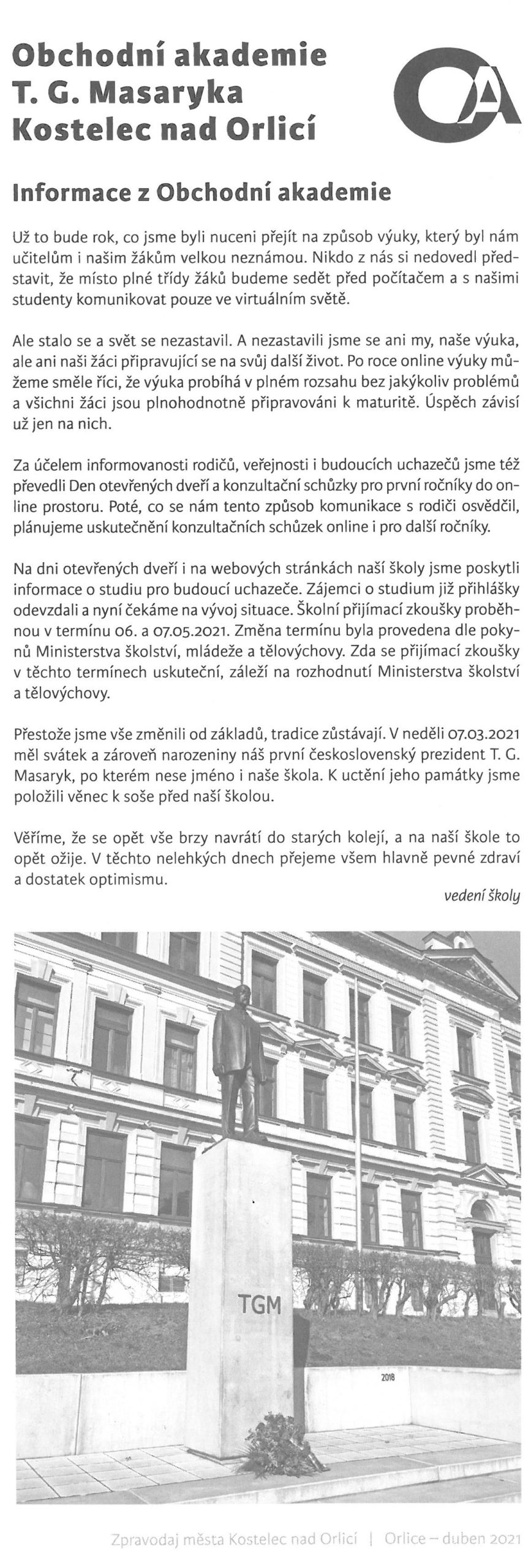 informace z oa - článek z novin