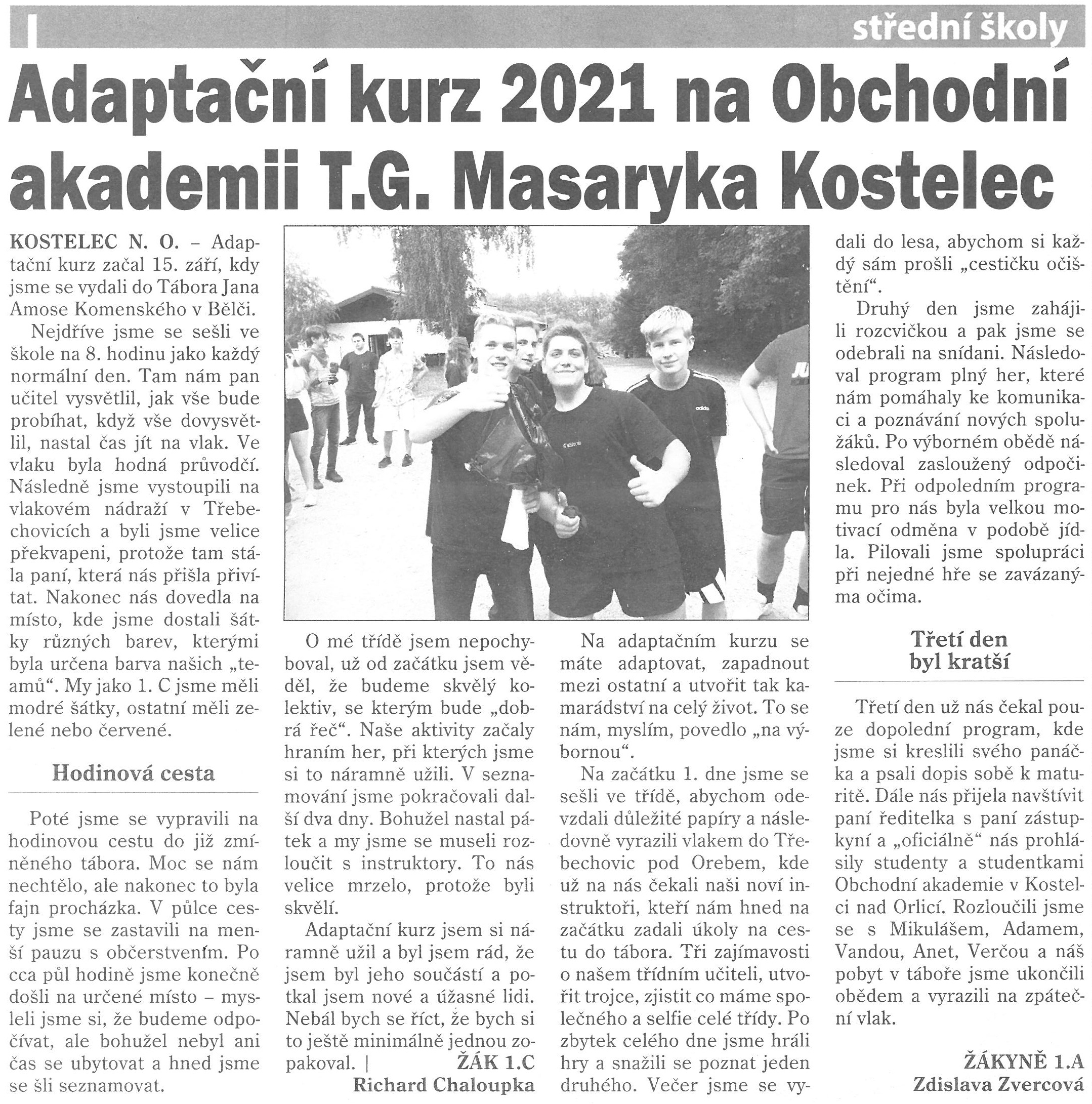 adaptační kurz - článek z novin