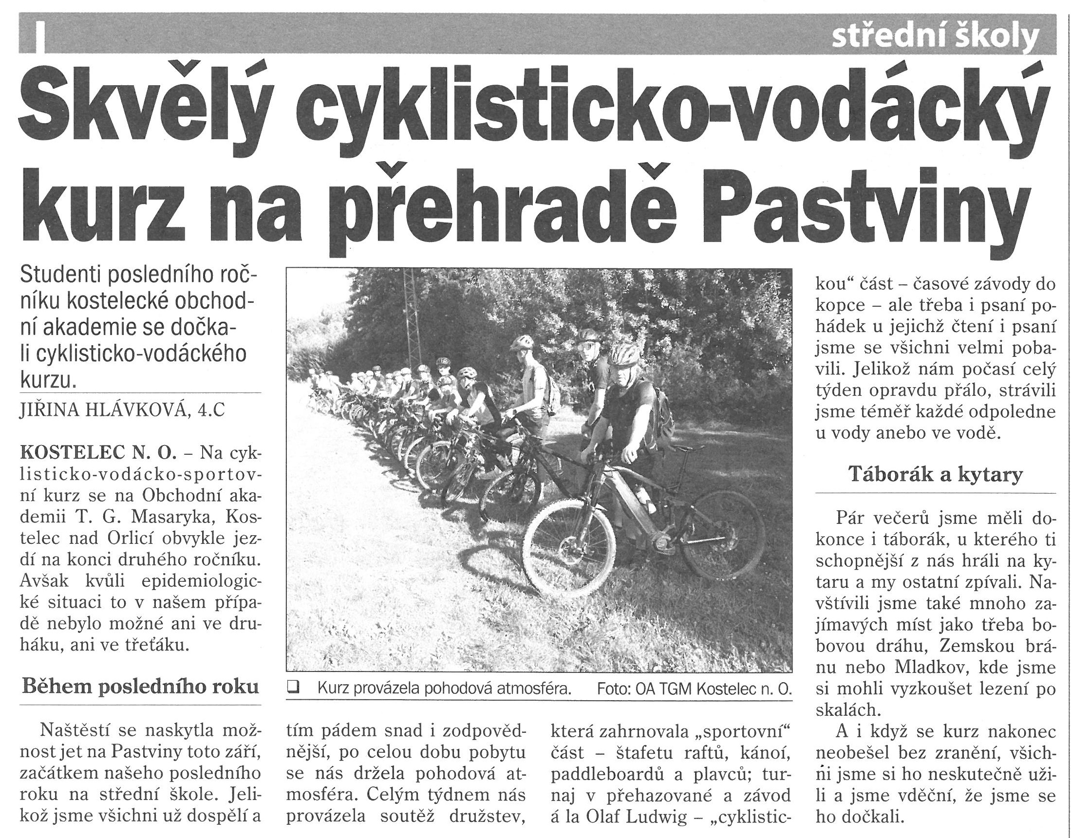 cyklistický kurz - článek z novin