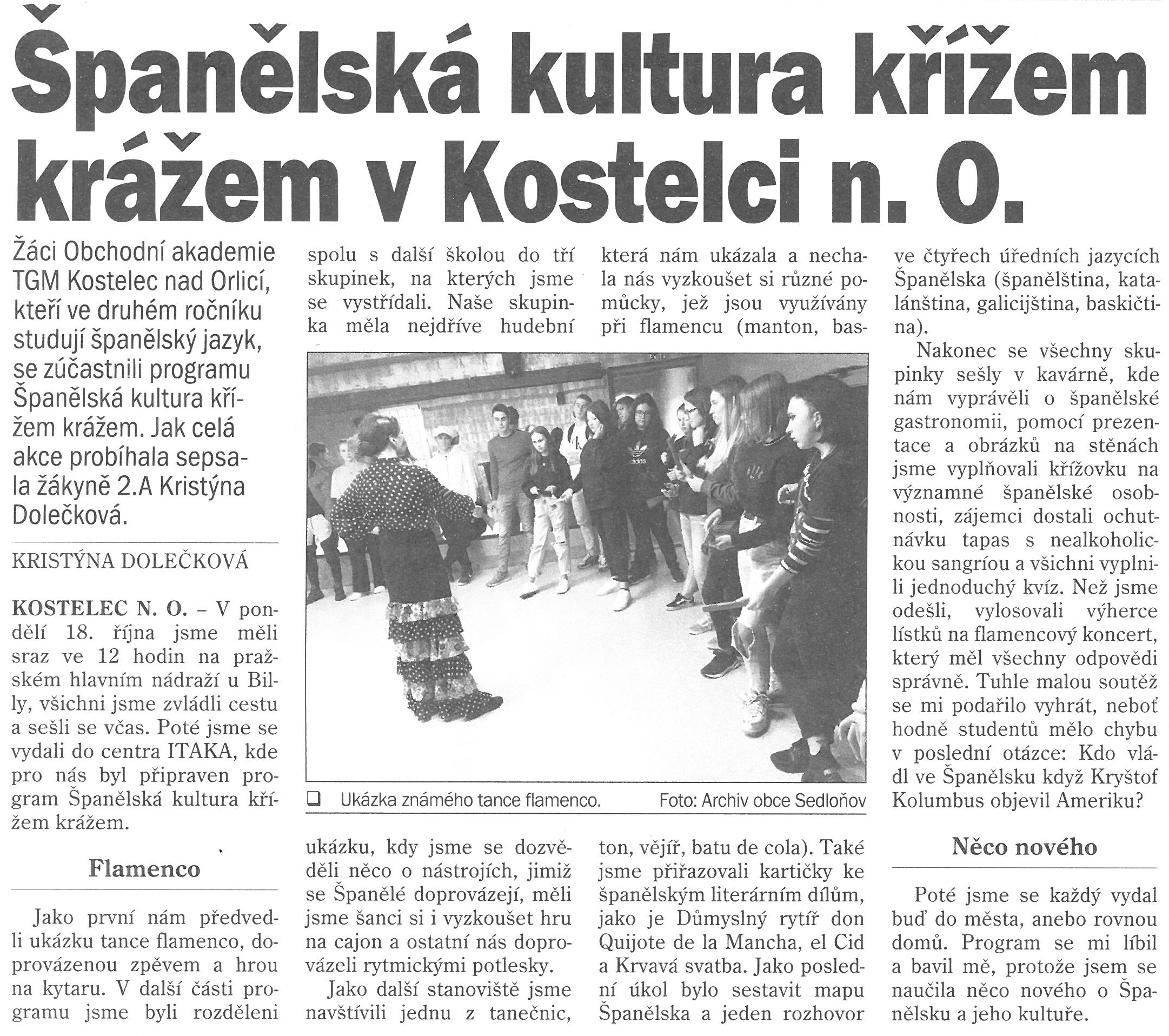 španělština-článek z novin