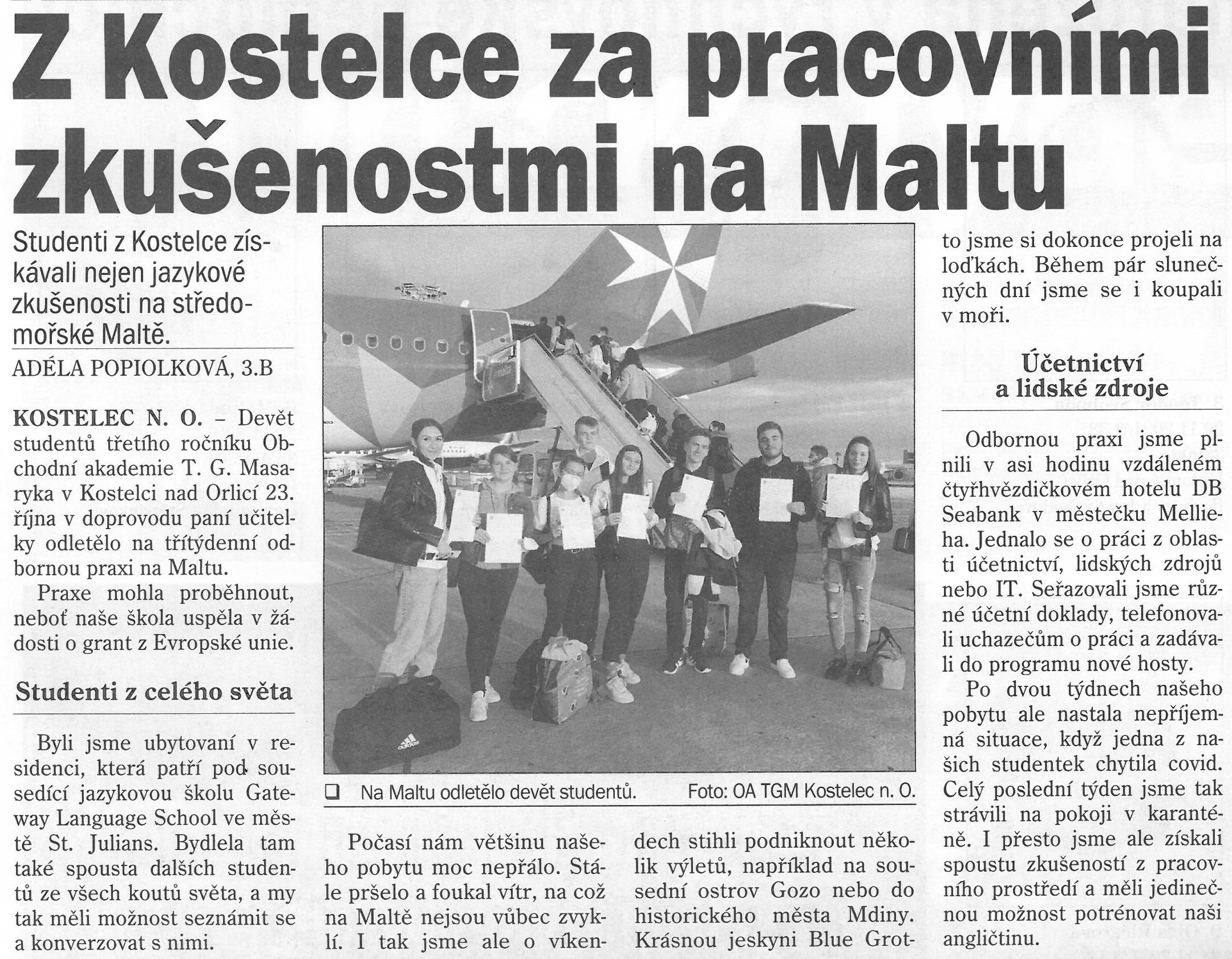 článek z novin - Malta