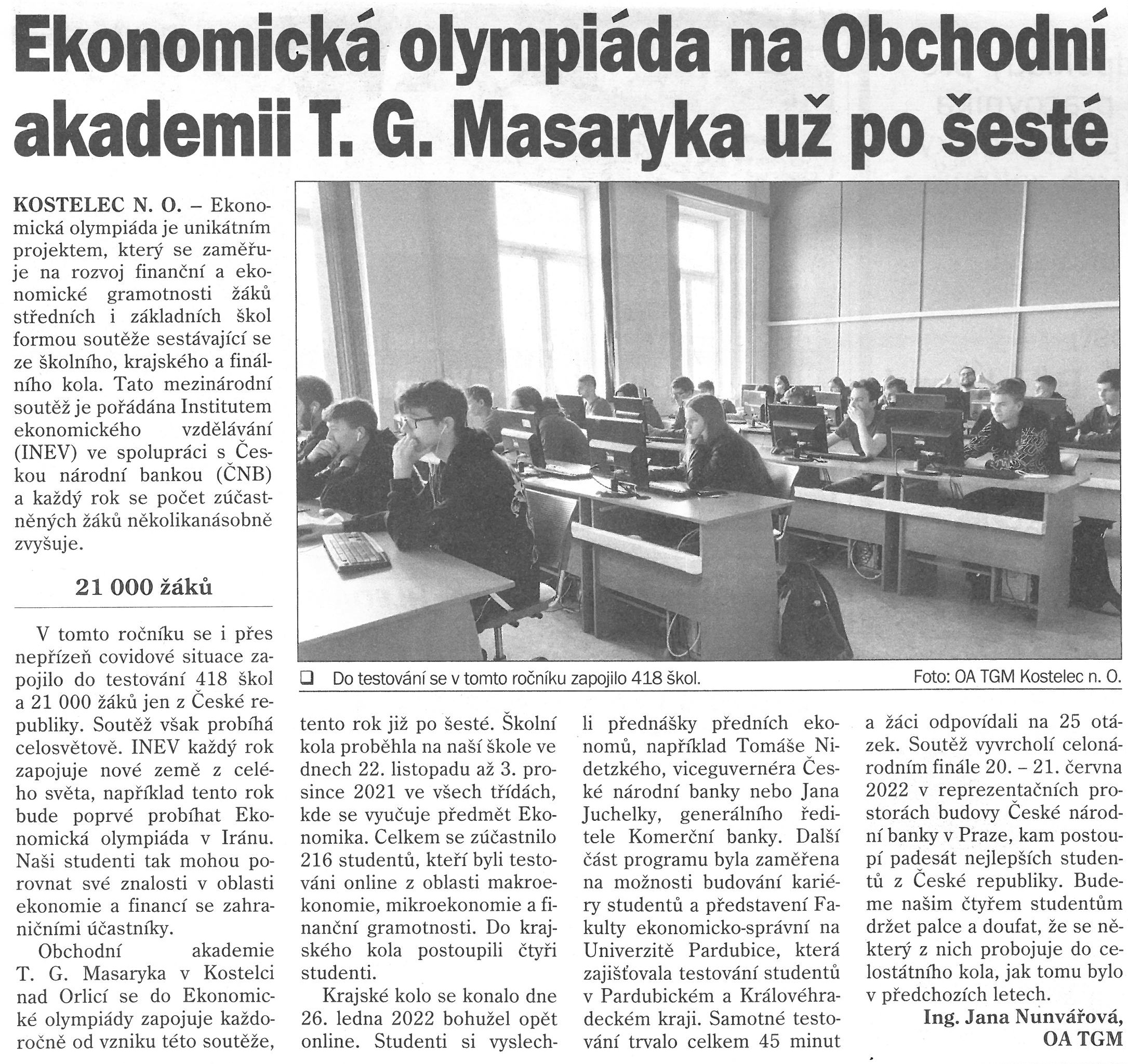 článek z novin - Eko olympiáda