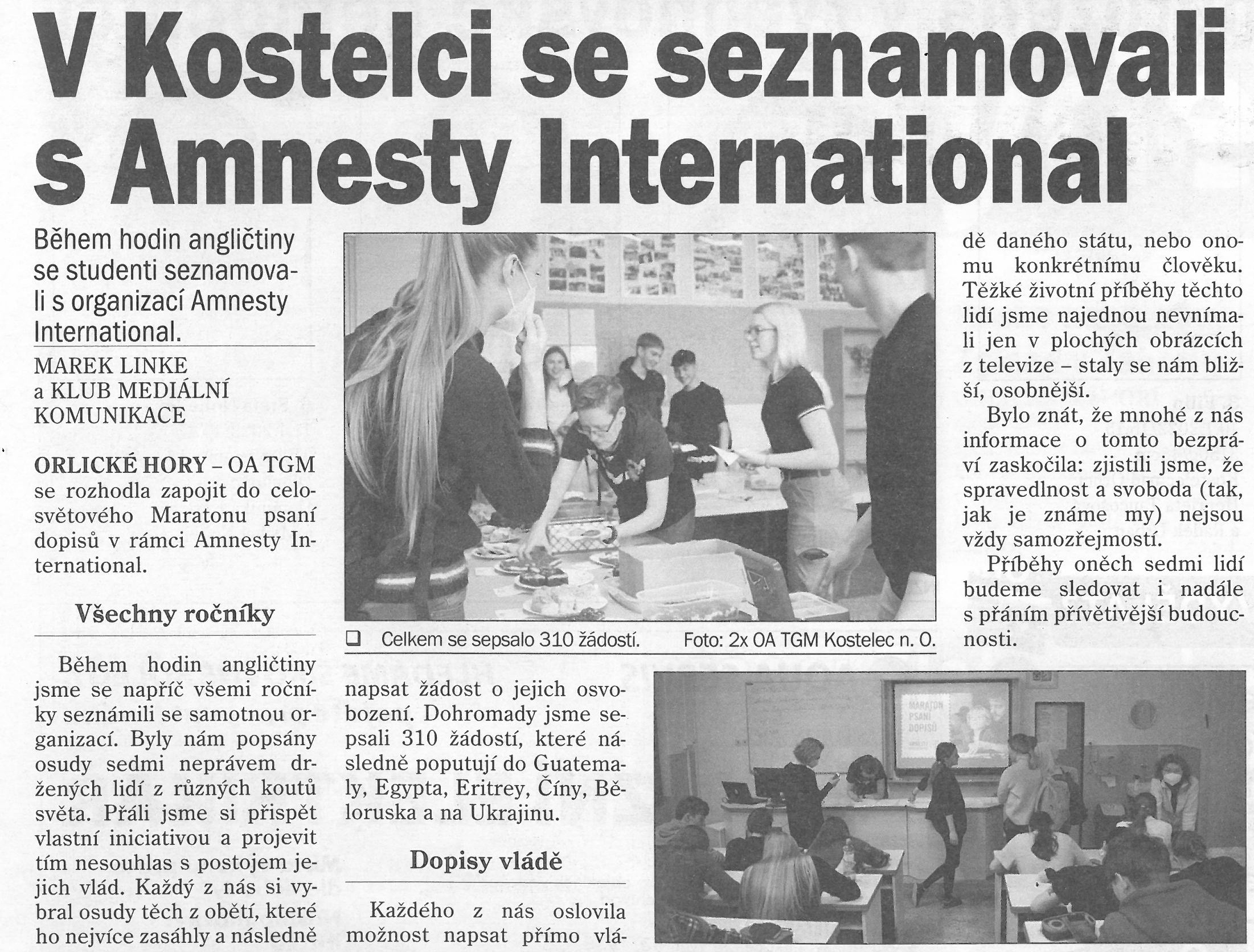 článek z novin - amnesty international