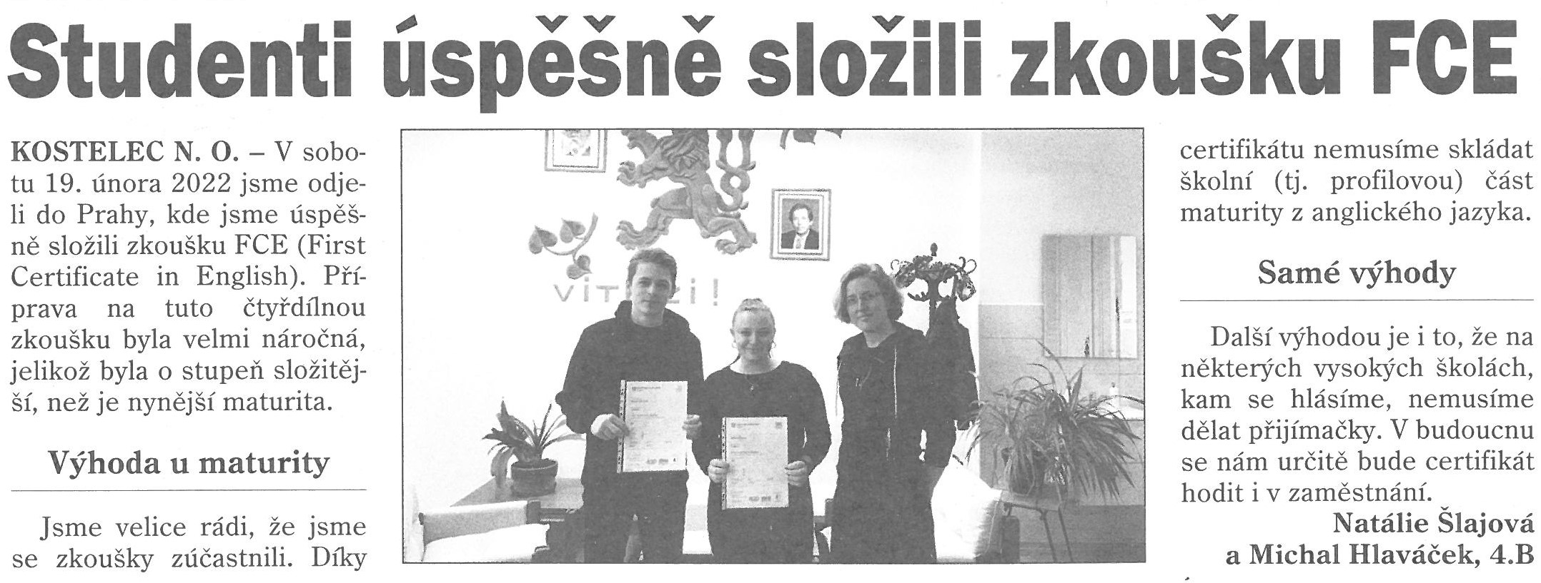 článek z novin FCE