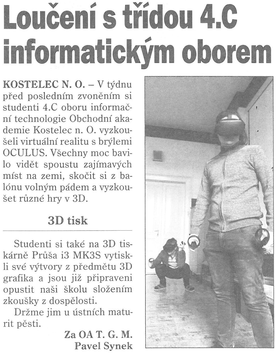 článek z novin - virtuání realita