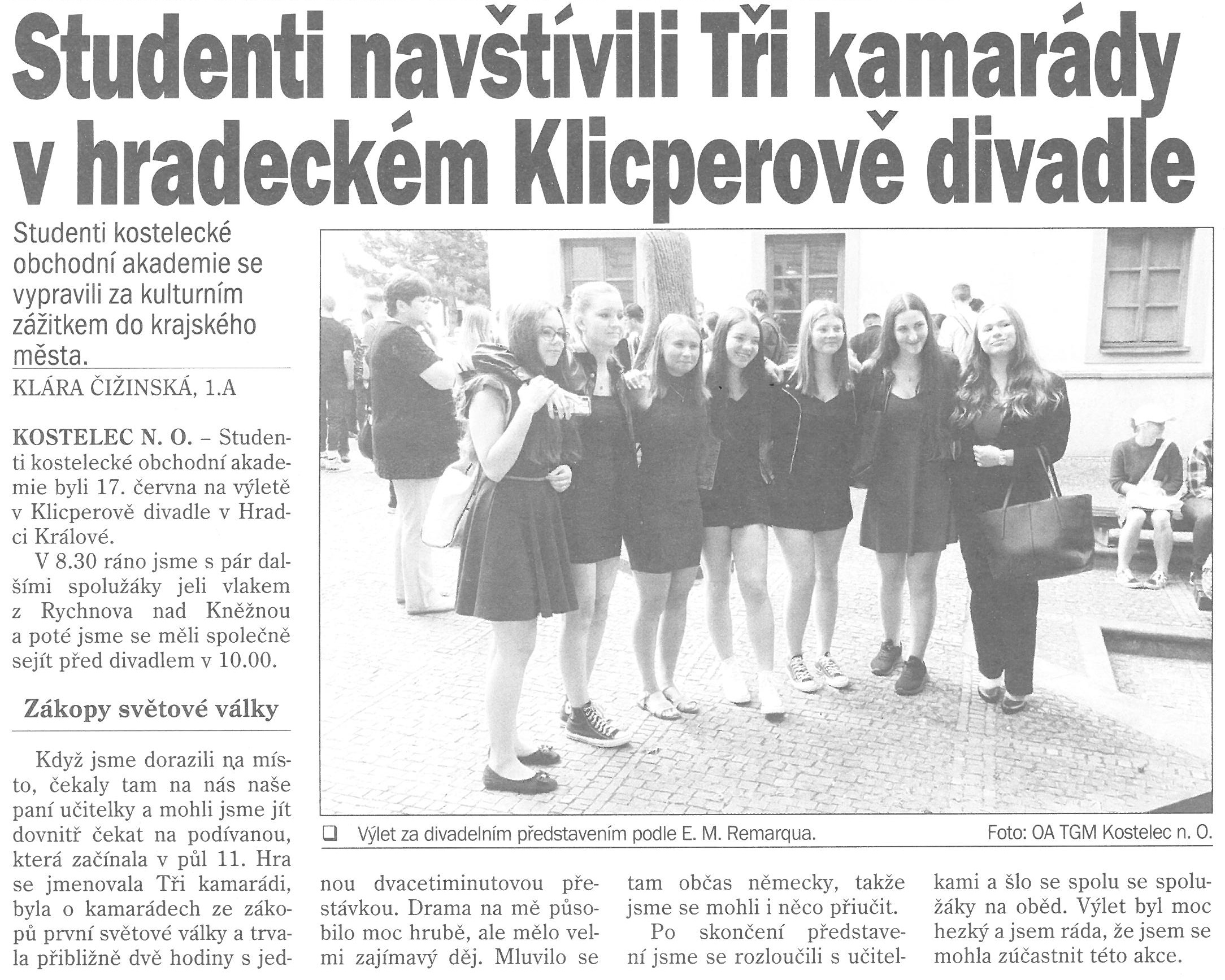 článek z novin - Klicperovo divadlo
