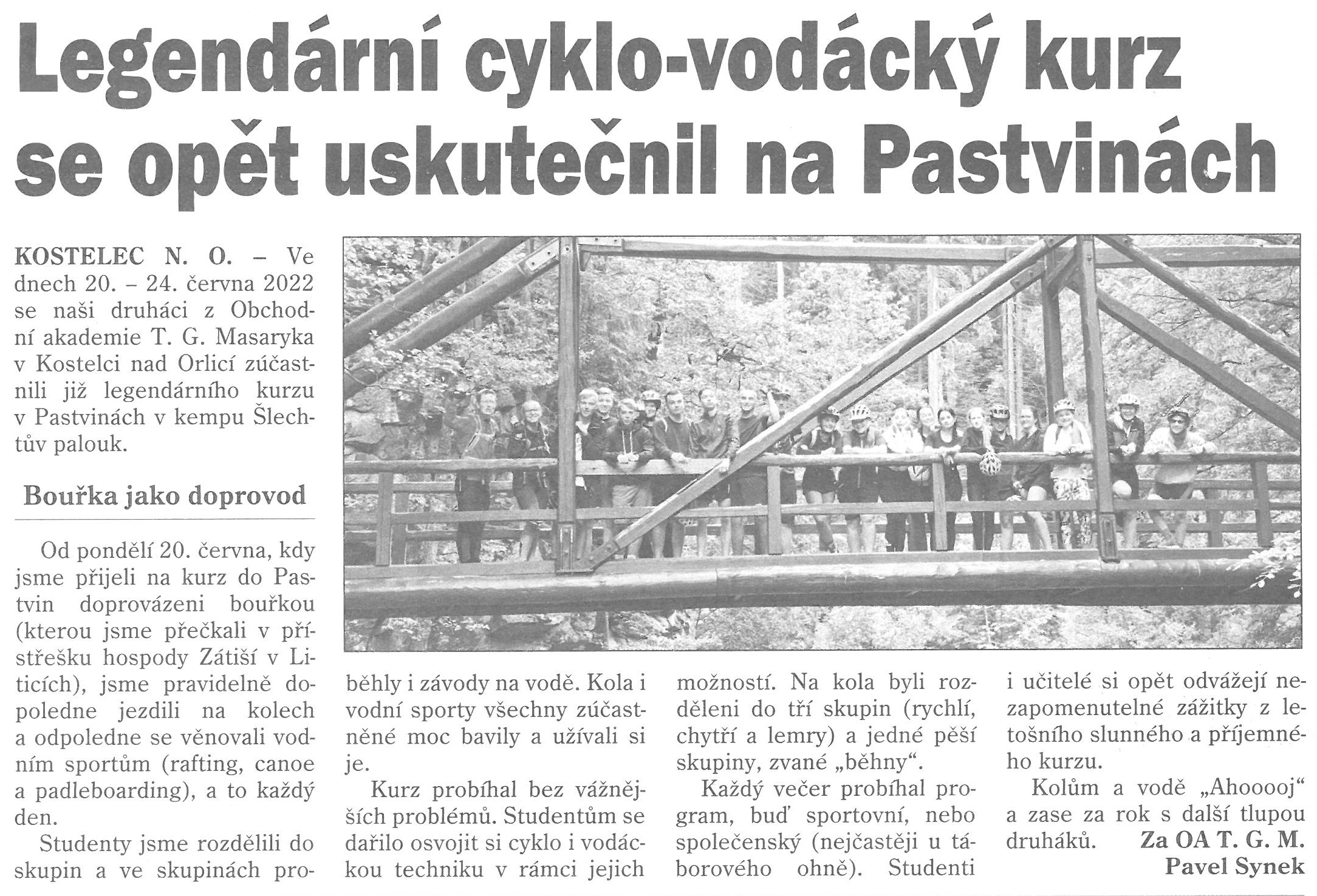 článek z novin - cyklistický kurz