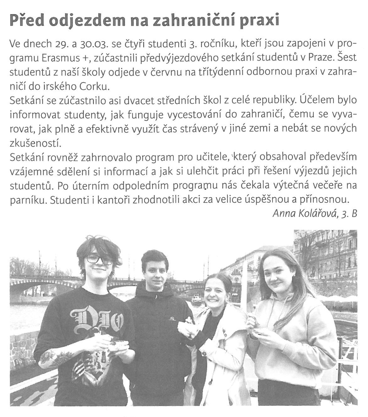 článek z novin - před odjezdem na praxi