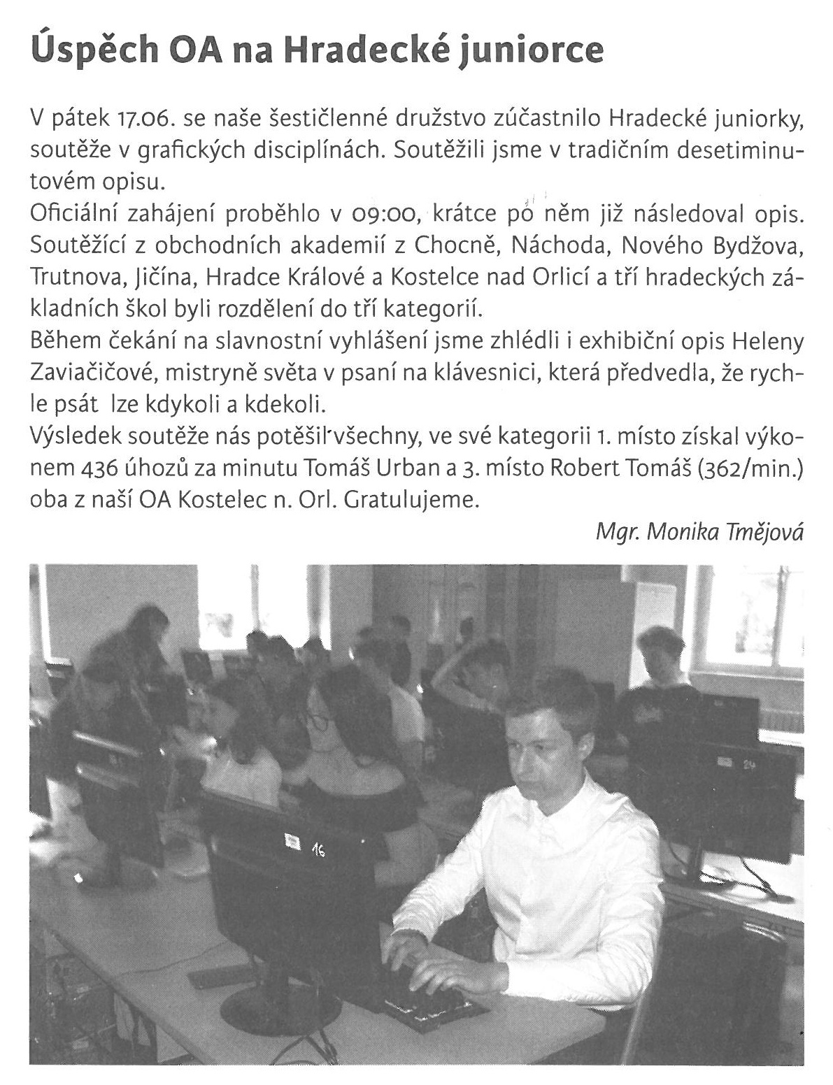 článek z novin - Juniorka